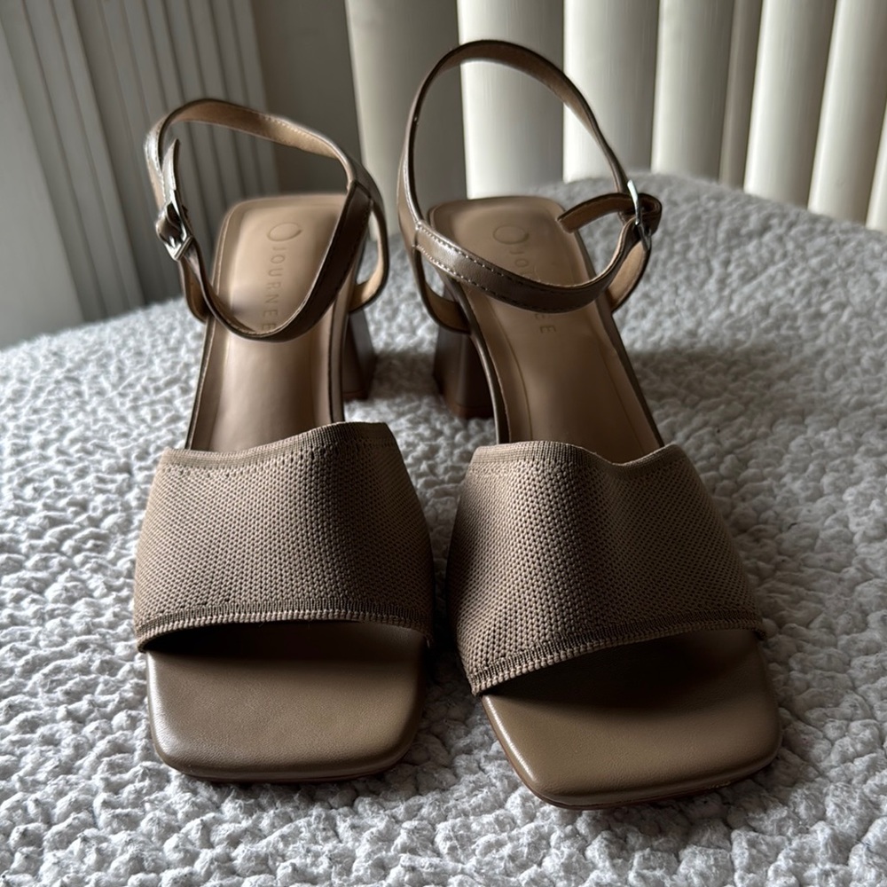 Journee Collection Brown Heels with Ankle Strap and Block Heel